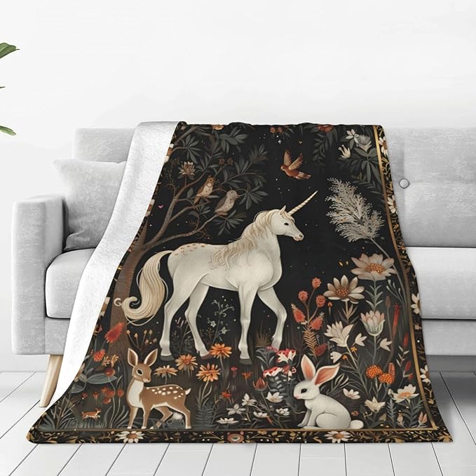 Unicorn Throw Blanket for Girls & Adults - Super Warm, Soft Plush, Lightweight Fleece Flannel - 50"X40" Forest Woods Decor