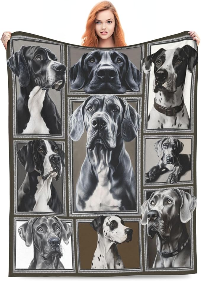 Great Dane Gifts, Dog Throw Blanket, Great Dane Stuff Animal for Women Boys Girls Men Lover Adult Cozy Fleece Flannel Bedding Plush for Couch Sofa Bed Decor 80"X60"
