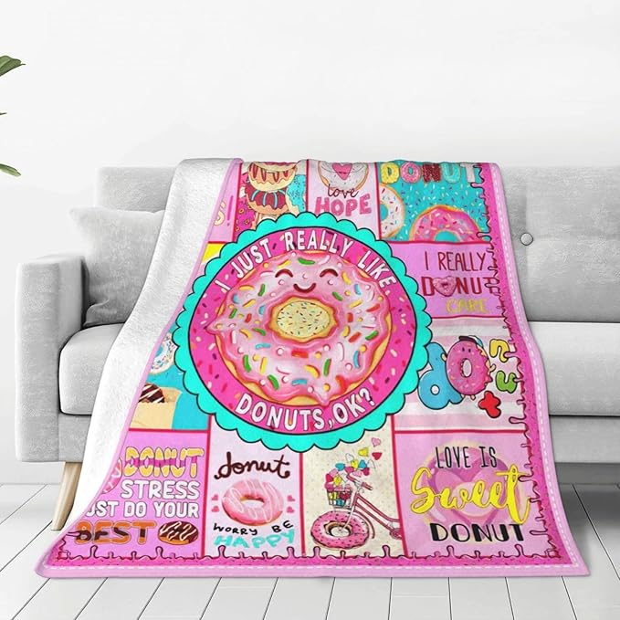 SweetFox Donut Blanket, Funny Cute Donut Decor Throw Blanket Gifts for Girls Boys Food Lovers Super Warm Soft Plush Fleece Lightweight Flannel Winter Bedding Blankets for Kids Adults Women 60"X50"