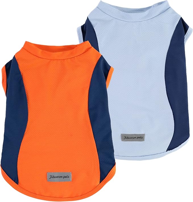 Fitwarm 2 Pack UPF 50+ UV Sun Protection Dog Shirt, Quick Dry Summer Dog Clothes for Small Dogs Boy Girl, Reflective Label, Lightweight Breathable Cooling Vest, Pet Cat Outfit, Orange, Blue, Small