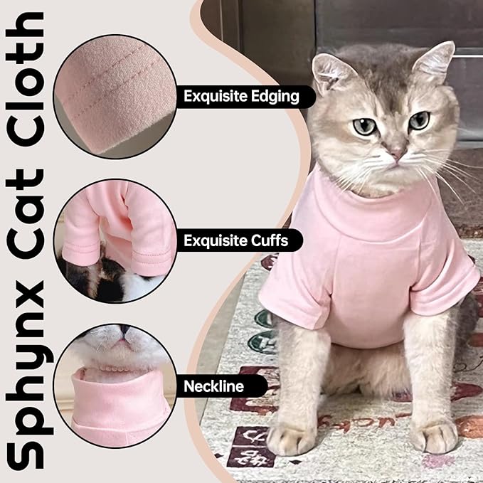 QBLEEV Sphynx Cat Clothes, Soft Stretchy Cat Sweater for Cats Only, Turtleneck Hairless Cats Pullover Shirt, Breathable Kitten Pajamas Warm Lightweight Jumpsuit for Indoor Outdoor Daily Wear & Sleep