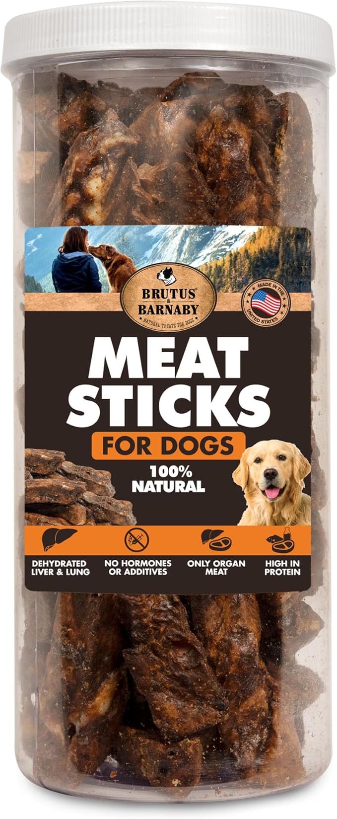 BRUTUS & BARNABY Dehydrated Lung Dog & Cat Treats, 12oz – USA Organ Meat Stick (Beef & Turkey Lung, Liver), High Protein Pet Snack
