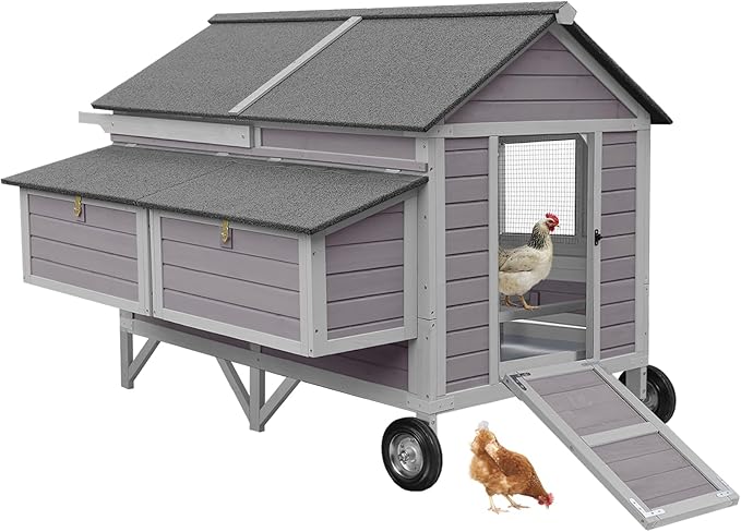 Chicken Coop Super Large Mobile Hen House with Wheels,Strong Iron Frame Outdoor Poultry Cage with Nesting Box,Duck Coop,Rabbit Cage Waterproof