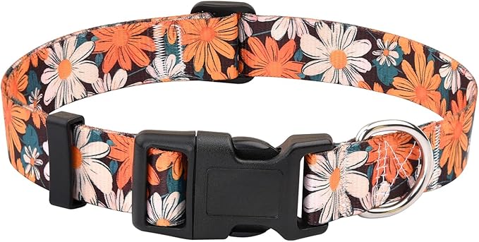 Floral Dog Collar, Adjustable Soft Nylon Pet Collar for Small Medium Large Dogs, Cute Flower Pattern Dog Collar for Girl Boy Dogs(Retro Bloom,L)