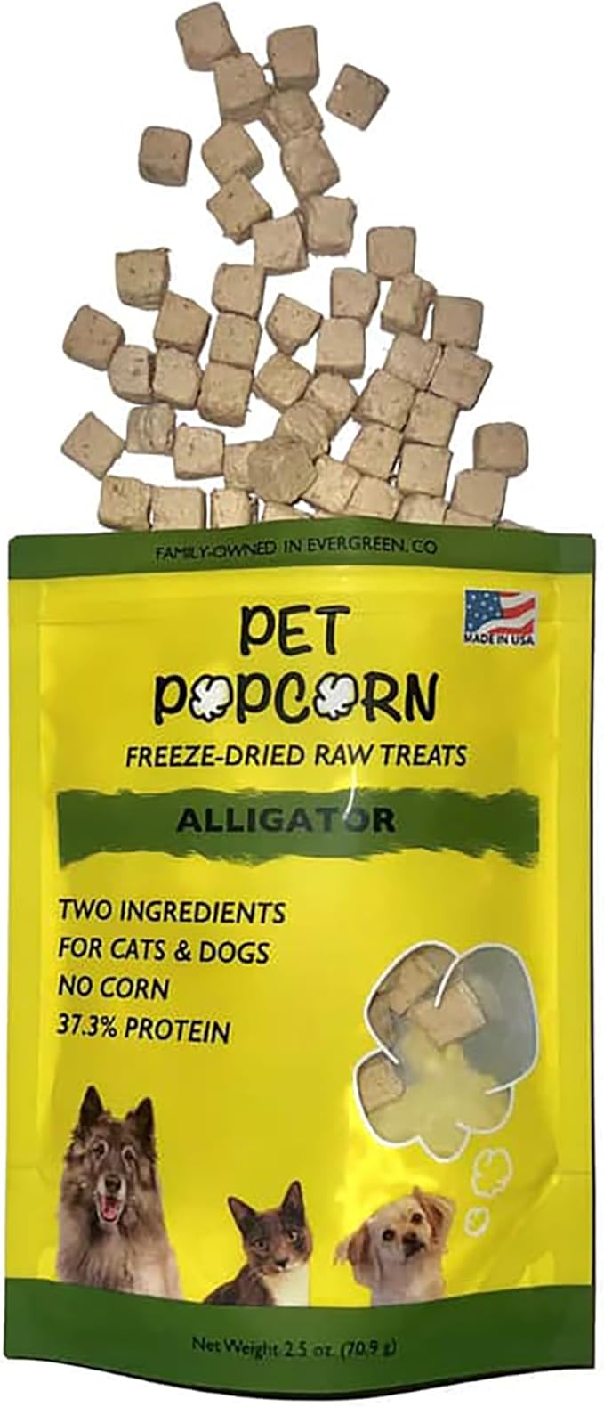 Freeze-Dried Raw Treats - Alligator - 2.5oz Bag, Dog & Cat Snacks, 2 Ingredients, Natural, Pet Food Topper, Novel Protein‑Packed Meat