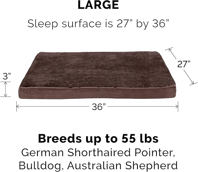 Furhaven Memory Foam Dog Bed for Large/Medium Dogs w/ Removable Washable Cover, For Dogs Up to 55 lbs - Terry & Suede Mattress - Espresso, Large