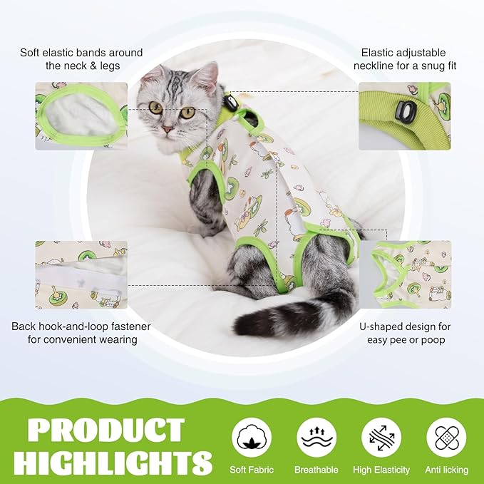 Cat Recovery Suit After Surgery, Anti Licking Onesie Postoperative Shirt for Female Spay Male Neuter, Soft Breathable Bodysuit Pajamas for Abdominal Wound Kitten E-Collar & Cone Alternative