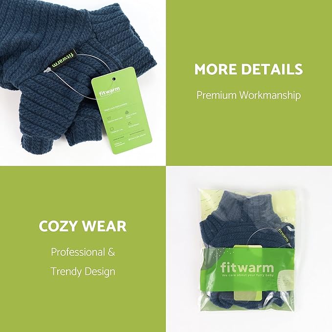 Fitwarm Turtleneck Knitted Dog Sweater Puppy Pajamas Thermal Doggie Winter Clothes Knitwear Pet Coats Cat Apparel Blue Medium