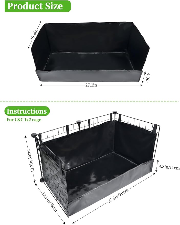 Guinea Pig Cage Liner, for 28"x13" Area Litter Box & Hay Feedder for Guinea Pig Rabbits Hamsters Hedgehogs Ferrets and Other Small Animals. Black