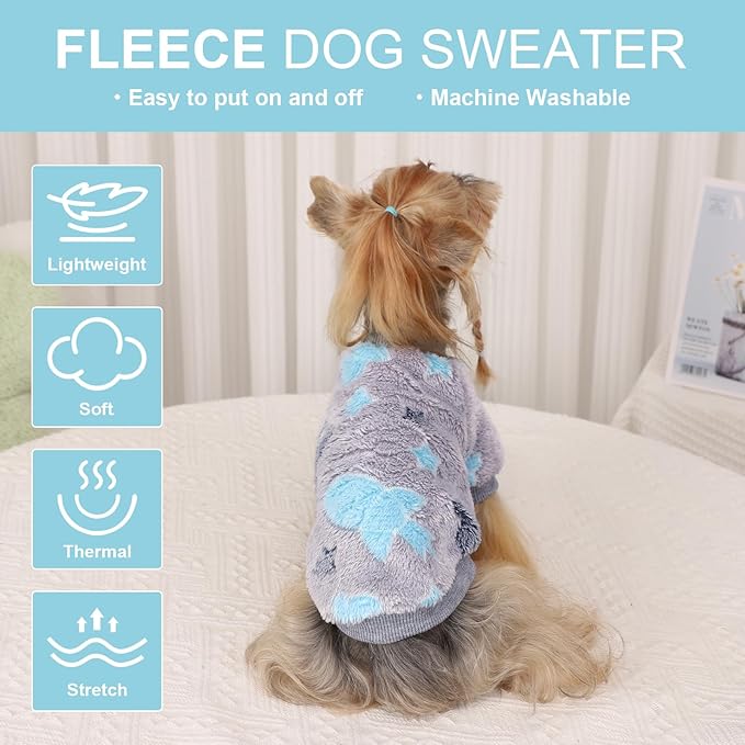 Dog Sweaters for Small Dogs Male Female Night Glow Fleece Dog Clothes for Small Dogs Girl Boy, Warm Pullover Doggy Sweatshirt, Winter Pet Coat Jacket Cat Costume Puppy Outfit, Gray, XS