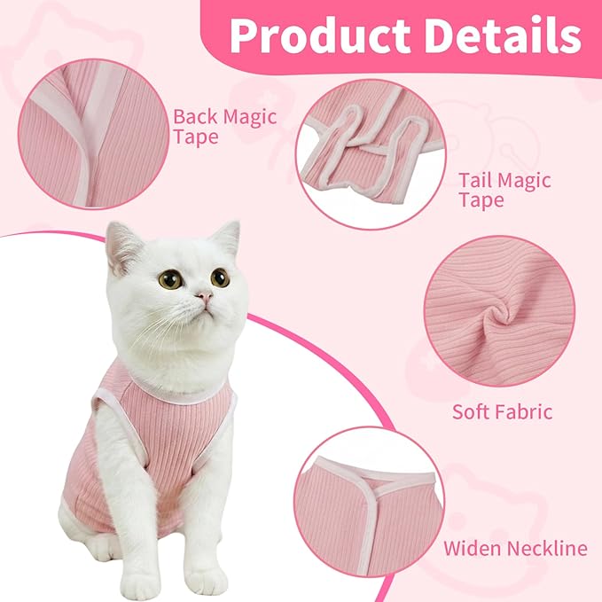 Coppthinktu Cat Recovery Suit Cat Onesie, Breathable Anti-Licking Cat Surgery Recovery Suit Female, Kitten Spay Recovery Suit for Cats After Surgery, Cats Surgical Body Suits Pink Medium