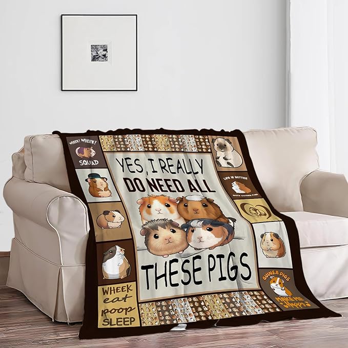 Guinea Pig Blanket Decor Throw Blankets Fleece Flannel Plush Lightweight Bedding Guinea Pig Stuff Gifts for Boys Girls Men Women Kids for Couch Sofa Bed 50"X40"