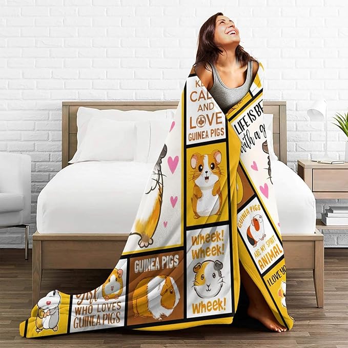 SweetFox Guinea Pig Blanket, Funny Cute Guinea Pig Decor Animal Throw Blanket Gifts for Girls Boys Lovers Super Warm Soft Plush Fleece Flannel Winter Bedding Blankets for Kids Adults Women 80"X60"