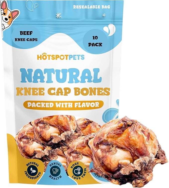 hotspot pets All Natural Beef Knee Caps for Dogs, Dog Bones, Single Ingredient Dog Chews for Aggressive Chewers - Long Lasting Rawhide Alternative Meat Bones