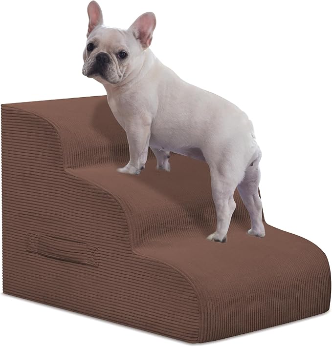 Mesa Lemon Dog Steps for Small Dogs, 3-Step Pet Ramp Stairs for High Beds and Sofa, Non-Slip Pet Stairs for Small Dogs and Cats, Removable and Easy to Clean Cover, Coffee