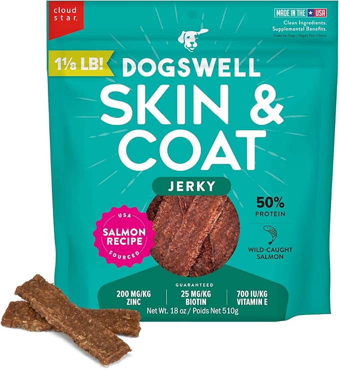 DOGSWELL Skin & Coat Jerky Dog Treats, Salmon, 18 oz. Bag