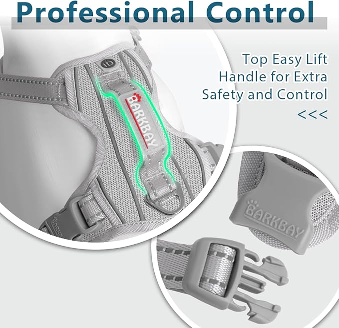 BARKBAY Dog Harness No Pull with ID Tag Pocket - Heavy Duty, Reflective, Easy Control for Large Dogs(Grey,M)