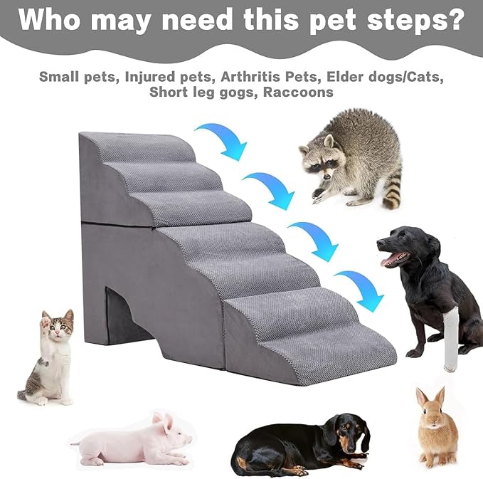 Dog Stair for High Beds 32 inches Tall, 33D Foam Dog Ramp for Bed 32 inches, 7-Step Pet Stair Steps for Small Large Dogs for Bedsides Climbing, Non-Slip Doggie Steps for Older Dogs/Cats, Grey