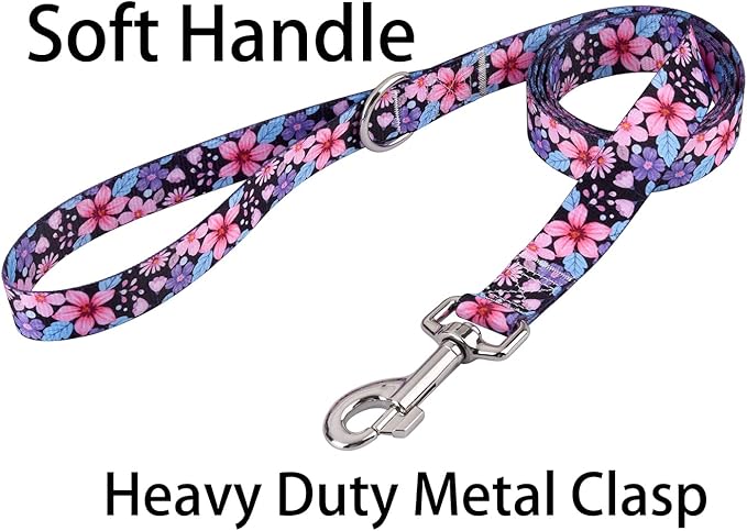 Soft Comfy Pet Collar and Leash Set, Floral Pattern for Small Medium Large Dogs