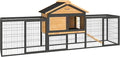 PawHut Rabbit Hutch Outdoor, 85" Large Wooden Bunny Cage with Steel Run, Removable Tray, Waterproof Roof, Ramp, Metal Guinea Pig Cage for 2-3 Small Animals, Rabbits, Chickens, Ducks, Backyard Garden
