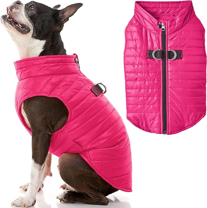 Gooby Puffer Vest Medium Pink - Dog Jacket - Ultra Thin Zip-Up Windbreaker, Water Resistant