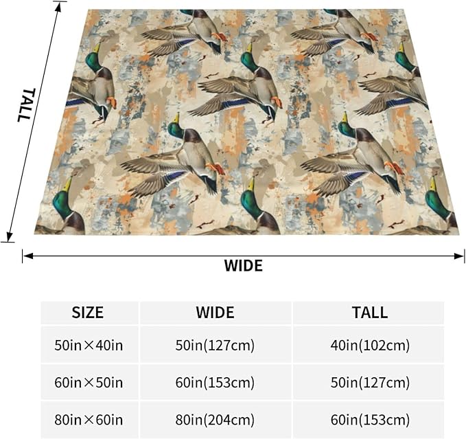 Mallard Ducks Blanket Gifts for Women Men Adults Duck Lovers, Wildlife Plush Fleece Throw Blankets, Cozy Soft Warm Bedding Decor for Sofa Living Room Travel 60"x80"