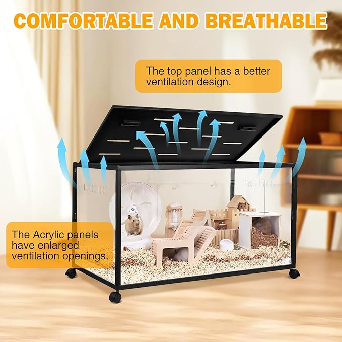 Hamster Cage, 360° Viewing Small Animal Cage, Chew‑Resistant Metal Cage, Stackable Large Cage with Top Access, for Dwarf & Syrian Hamster, Gerbil, Mouse (39 * 19 * 19IN)
