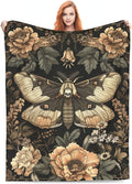 Moth Skull Blanket Gifts for Women Men Adults Gothic Lovers, Goth Plush Fleece Throw Blankets, Cozy Soft Warm Bedding Decor for Sofa Living Room Travel 60"x80"