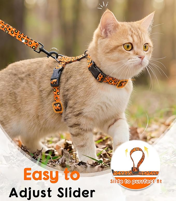 Halypet Cat Harness and Leash Set, Escape Proof 3-in-1 Adjustable Harness for Cats & Kitten, Soft Lightweight, Easy On & Control for Walking, Travel & Outdoor Use, Vibrant Leopard Orange, Medium