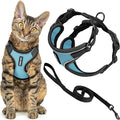 Voyager Escape-Proof Step-in Lock Cat Harness & 5ft Neoprene-Handle Leash Set All-Weather Mesh with Reflective Stitching for Small to Large Cats by Best Pet Supplies, Black Trim-Baby Blue (327), S
