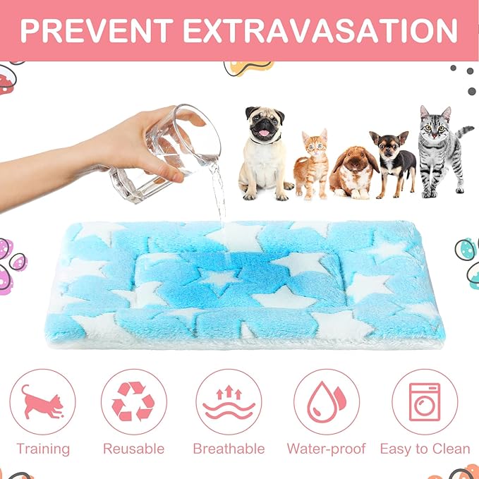 Haull 4 Pcs Waterproof Guinea Pig Bedding Guinea Pig Bed Plush Cage Liners Soft Rabbit Dog Crate Pad Cat Mat Reversible Cozy Animal Pee Pad Hamster Bunny Mat Accessory(Cute Star,13 x 18.5 Inch)