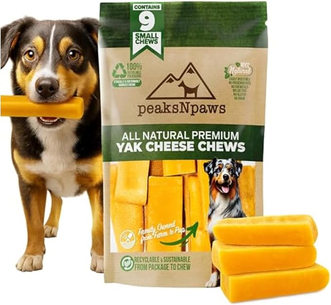 peaksNpaws Yak Cheese Himalayan Dog Chews, High Protein, Natural Dog Treats Small Dogs, Lactose Free Chew Sticks for Aggressive Chewers, Long Lasting Pet Treat for Dogs Under 15 lbs, 9 Small Chews