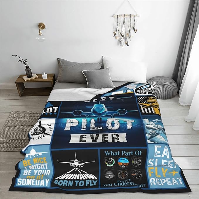banonaty Airplane Blanket Pilot Plane Throw Blanket Cozy Fleece Flannel Plush Bedding Aviation Gifts for Pilots Men Women Lover Boys Girls Teen for Couch Sofa Bed Decor 60"X80"