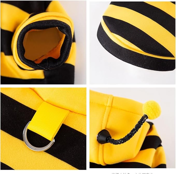 Selena Cat Bee Antennae Costume Hoodies Cute Bee Stripes Dog Kitten Puppy Pet Apparel (Large,Yellow&Black)