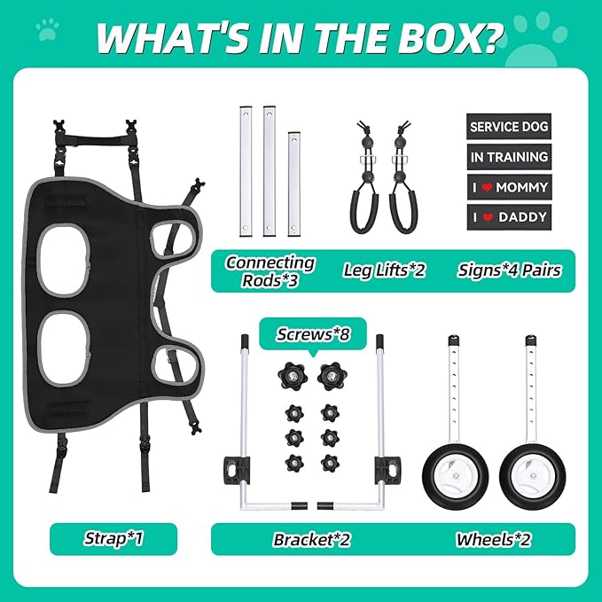 Nasjac Dog Wheelchair for Back Legs - Lightweight Portable Wheelchair with Reflective Stripes, Adjustable Pet Wheelchair Cart for Senior, Arthritis, Paralyzed, Injured, or Disabled Dogs