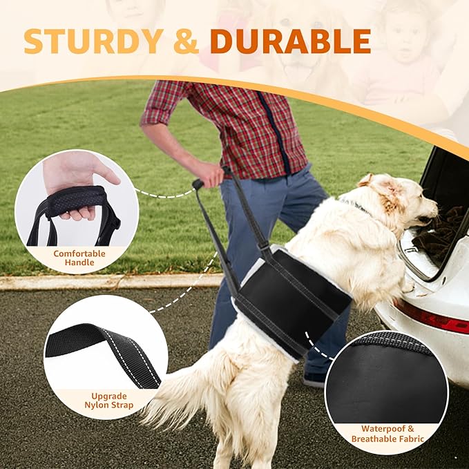 20-150 lbs Dog Lift Harness, Dog Sling for Large Dogs Hind Leg Support, Curved Plush Lining Dog Sling Carrier, Adjustable Dog Support Harness Helps Senior, Elderly, Injured Pet, Black X-Large
