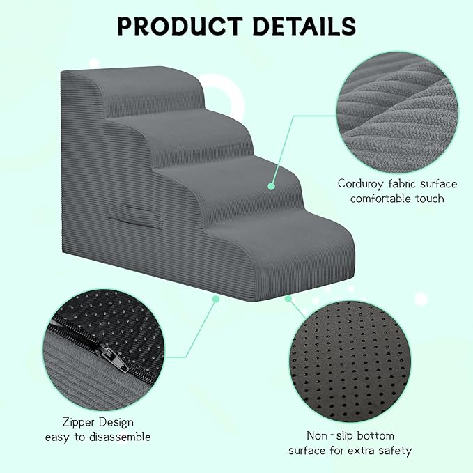 Mesa Lemon Dog Stairs & Steps for High Beds, 3 Steps High Density Foam Waterproof Dog Ramp for Small Dogs and Cats, Pet Stairs with Removable Washable Cover for Bed, Couch, Sofa and Car (H:16")