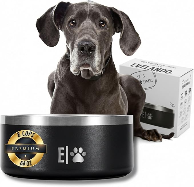 64 oz - 8 Cups Stainless Steel Dog Bowl – Triple-Insulated Pet Dish Keeps Water Cold & Food Warm – BPA-Free, Non-Slip Base – Durable & Elegant Feeding Bowl for Small & Medium Dogs & Cats