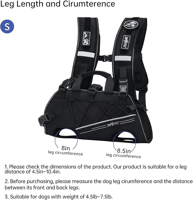 Wakytu Dog Lift Harness for Small Dogs,Dog Backpack Carrier,Adjustable Padded Breathable Straps for Dogs, Disabled, Joint Injuries, Arthritis,S(4.5-7.5LBS)