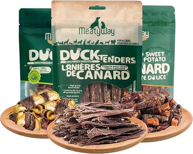 MeatyWay Duck & Fruits and Vegetables Wrapped Dog Treats, High Protein, Low Fat, 100% Natural & Healthy Duck Breasts, Healthy and Natural Pear & Sweet Potato Dog Training, 300g/10.58 oz. (Pack of 3)