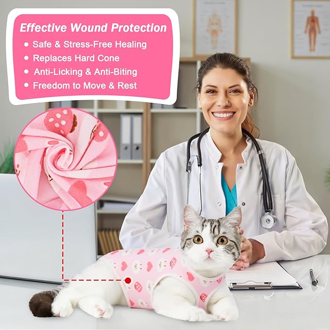 Coppthinktu Cat Recovery Suit Female Cats Onesie for Cats, Breathable Cat Surgery Suit for Surgical Abdominal Wounds Skin Diseases, Cute Kitten Spay Recovery Suit E-Collar Alternative Anti Licking