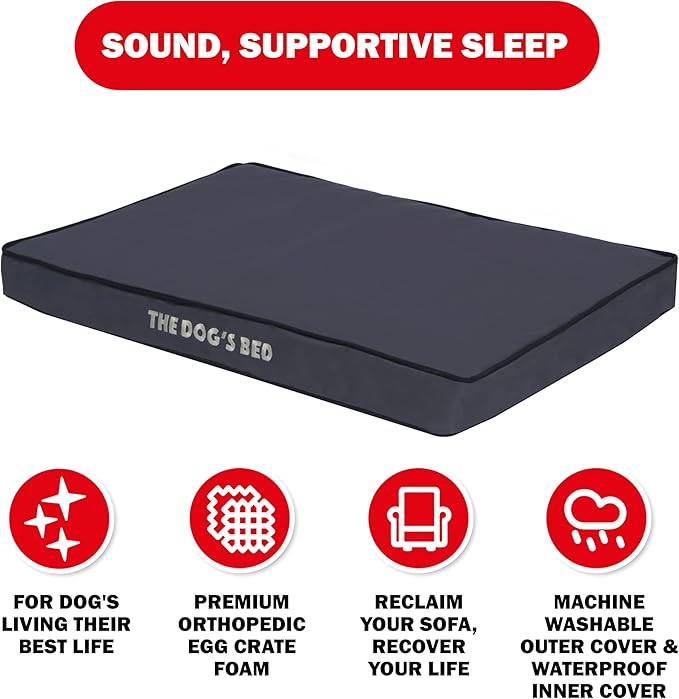 The Dog’s Bed Orthopedic Standard Foam Dog Bed Mattress, Oxford Fabric, Grey with Black Trim, Medium