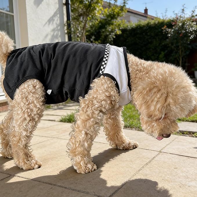 Kukaster Pet Dog Surgical Suit - Recovery Onesie for Dogs After Surgery, Spayed Female/Male Puppy, Breathable Anti-Lick Clothes, Alternative to Cone(Black and White-s)