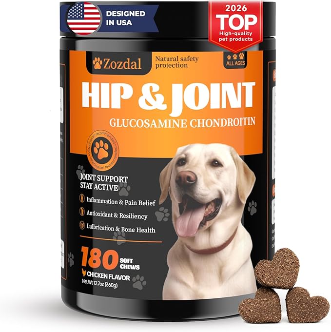Dog Hip & Joint Supplement, 180 Chicken Chews - Glucosamine Chondroitin MSM Turmeric for Large Breed & Senior Dogs