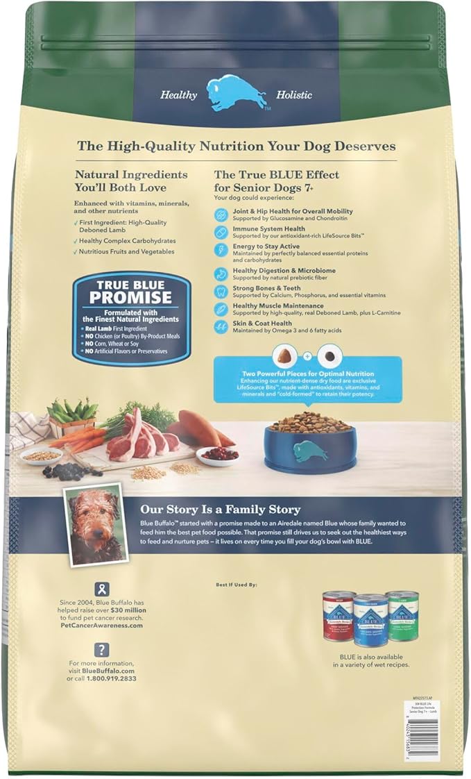 Blue Buffalo Life Protection Formula with LifeSource Bits, Senior 7+ Dry Dog Food, Lamb and Brown Rice Recipe, Natural Food for Dogs, 30 lb. Bag