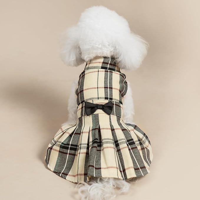 PUPTECK Classic Plaid Dog Dress Cute Puppy Clothes Outfit Medium