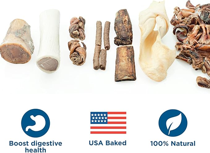 Mixed Morsels Bargain Bag - 1.5 lb (Pack of 1) - Assorted Natural Treats, Rawhide-Free Variety: Stuffed Shin Bone, Small Femur, Broken Snap Sticks, Gullet Mix, Cow Ear, Rib