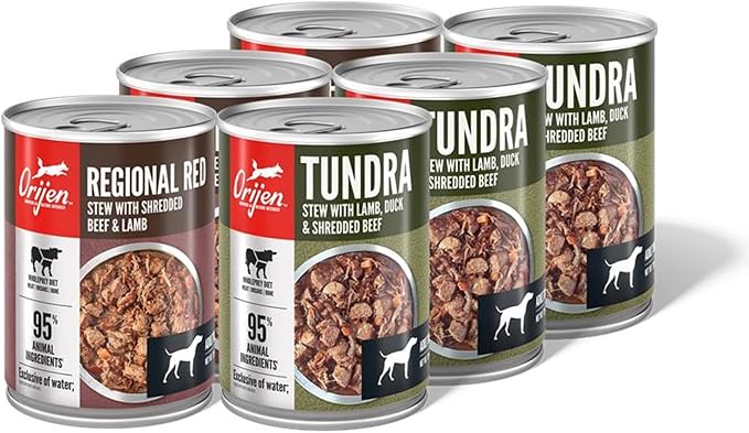 ORIJEN Premium Wet Dog Food Variety Pack: Regional Red + Tundra Recipes 12.8oz Cans (6 Count, 3 of Each)