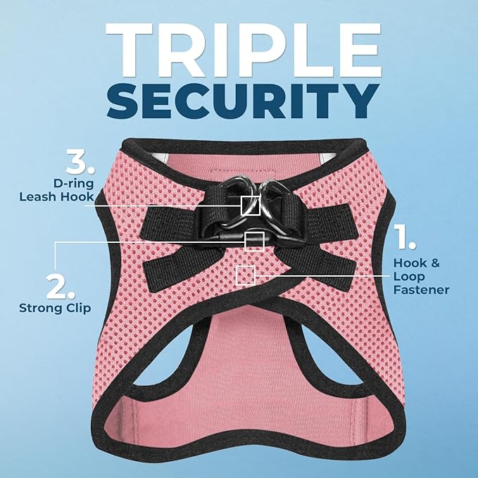 Best Pet Supplies Voyager Step-in Air Harness - All Weather Mesh, Reflective, No Pull Harness for Dogs, Cats - Secure with Hook & Loop Fastener, Buckle, Double D-Rings - Pink/Black Trim, M