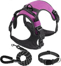 Dog Harness Set, No Pull Dog Vest Harness and 5ft Leash & Collar for Small Medium Sized Large Dog Cat,Adjustable Soft Nylon Padded Dog Vest Reflective Front Clip Vest with Easy Handle -Purple M